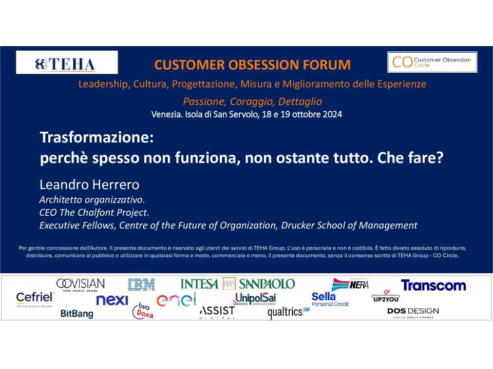 Trasformazione: perchè spesso non funziona, non ostante tutto. Che fare?