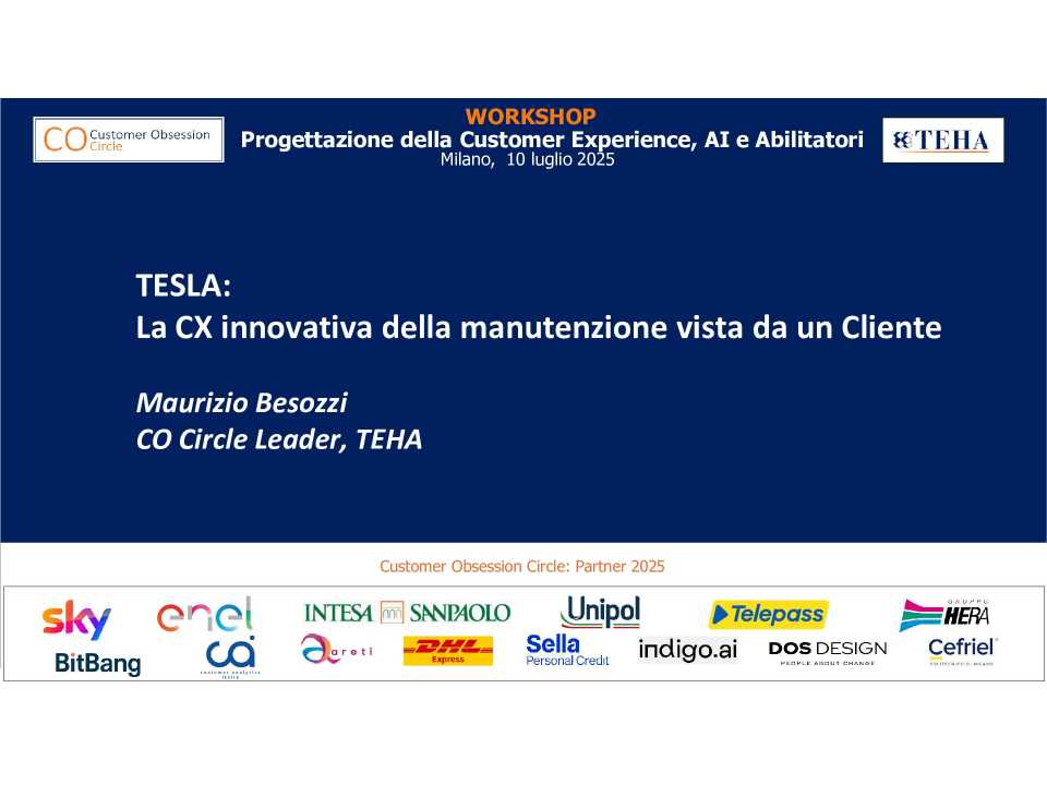 Workshop
Customer Obsession:
Progettazione CX, AI e Abilitatori
(in presenza e web)