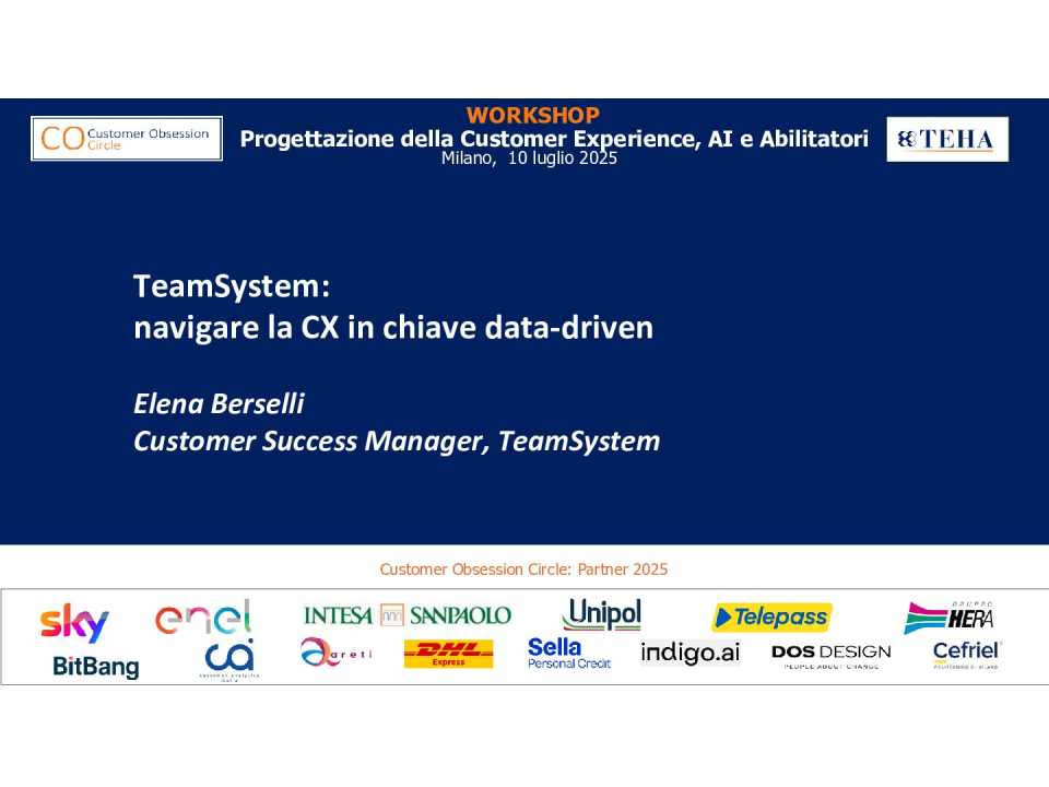 Workshop
Customer Obsession:
Progettazione CX, AI e Abilitatori
(in presenza e web)