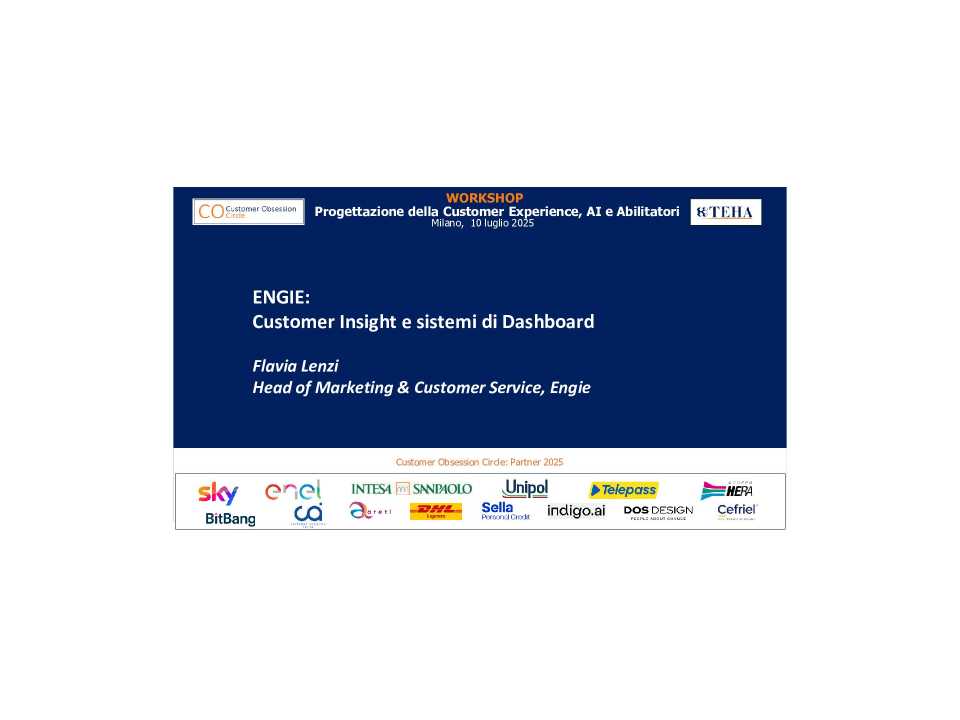 Workshop
Customer Obsession:
Progettazione CX, AI e Abilitatori
(in presenza e web)