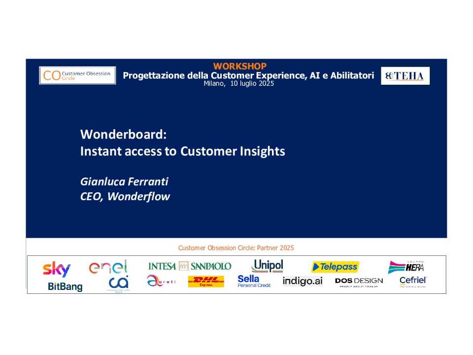 Workshop
Customer Obsession:
Progettazione CX, AI e Abilitatori
(in presenza e web)
