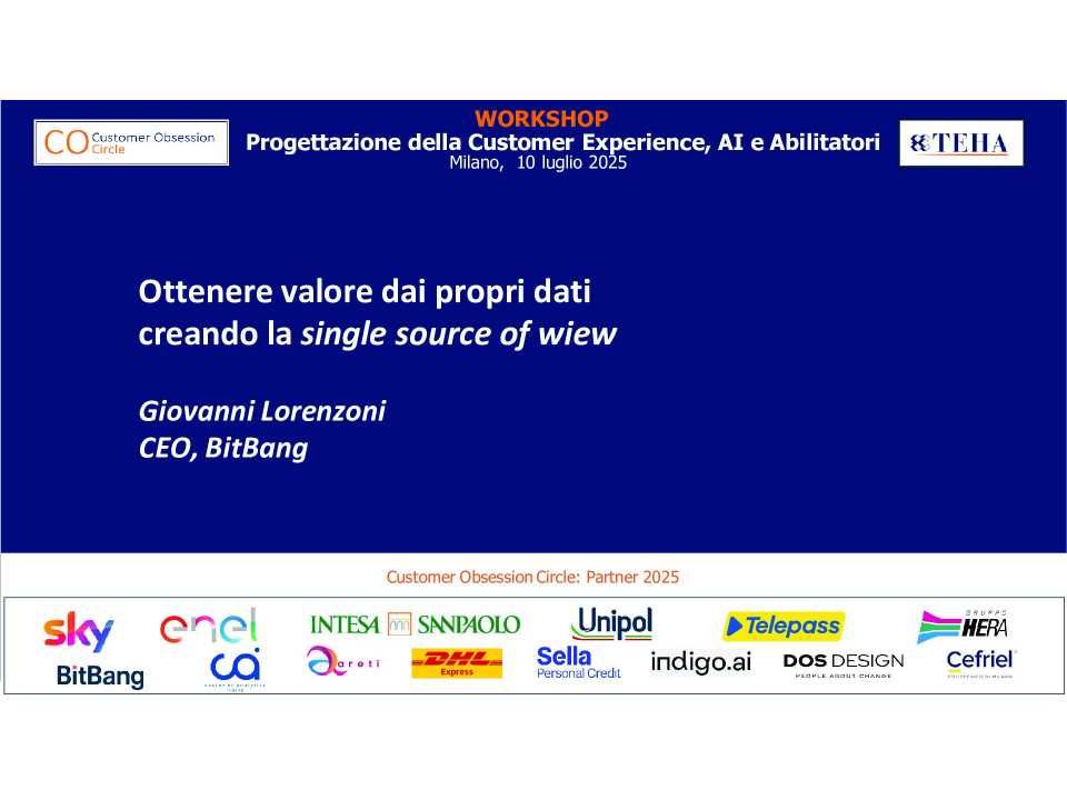 Workshop
Customer Obsession:
Progettazione CX, AI e Abilitatori
(in presenza e web)