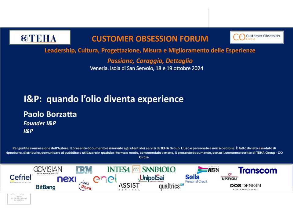 I&P: quando l'olio diventa experience