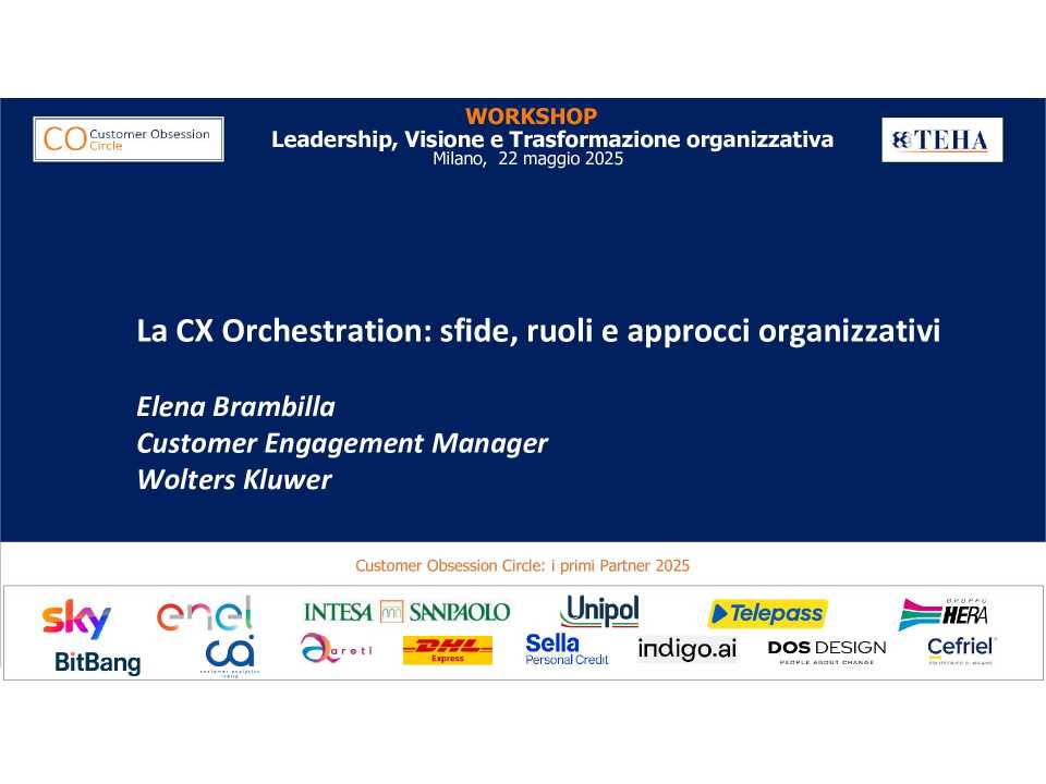 Workshop
Customer Obsession:
Leadership, Visione e Trasformazione organizzativa
(in presenza e web)