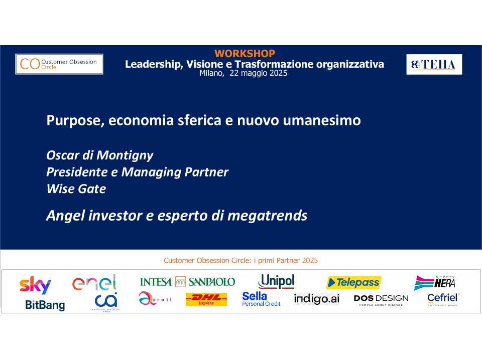 Workshop
Customer Obsession:
Leadership, Visione e Trasformazione organizzativa
(in presenza e web)