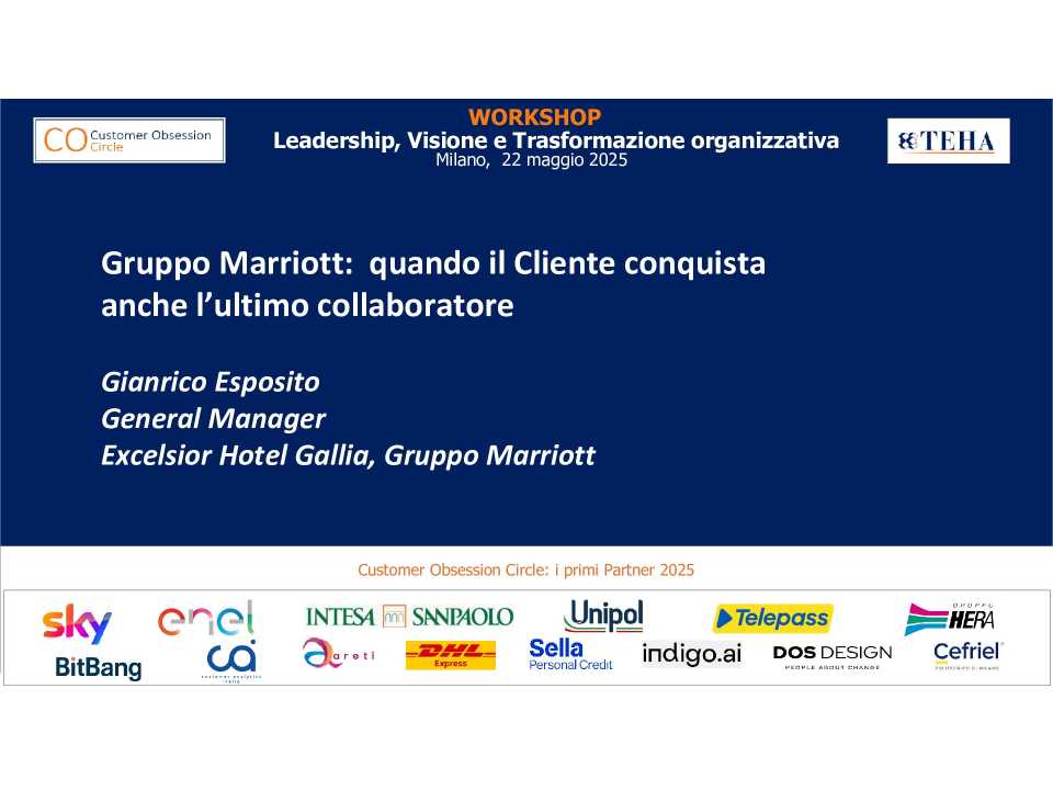 Workshop
Customer Obsession:
Leadership, Visione e Trasformazione organizzativa
(in presenza e web)