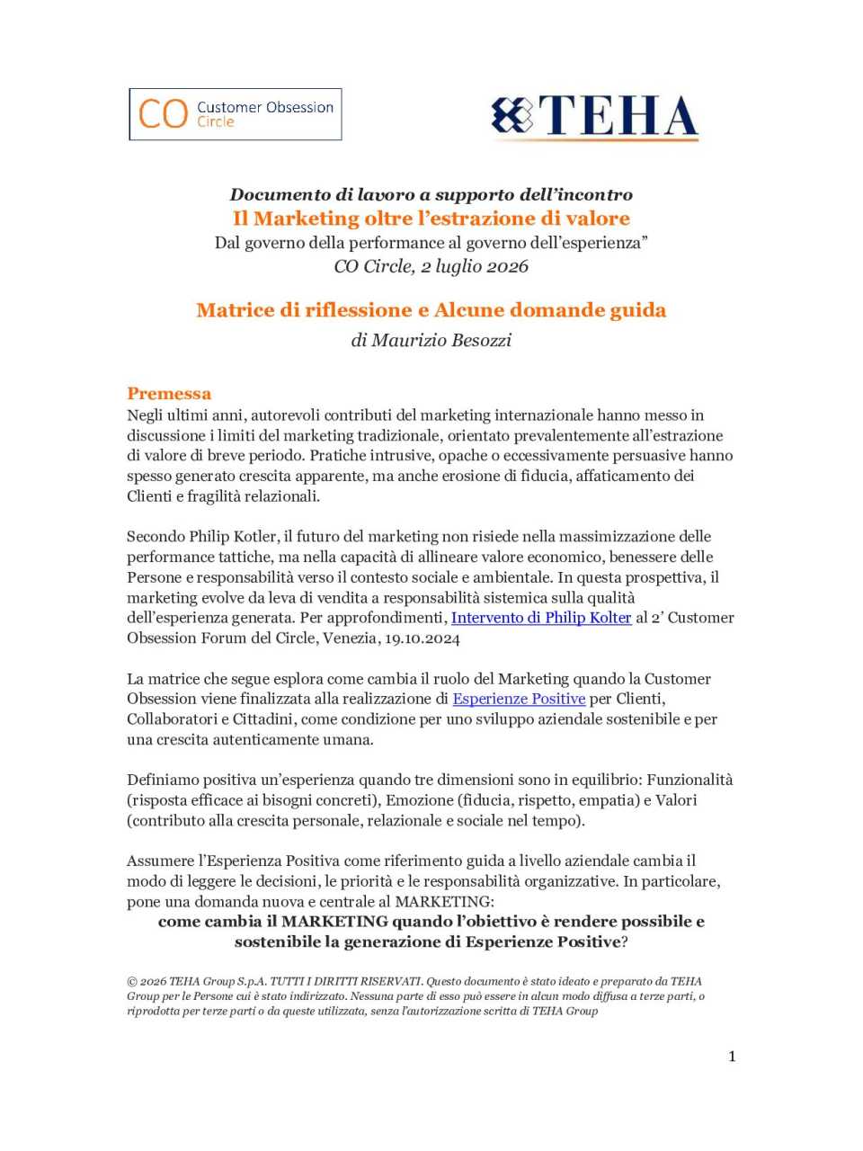 IL MARKETING OLTRE L'ESTRAZIONE DI VALORE
Esperienza, fiducia e KPI
