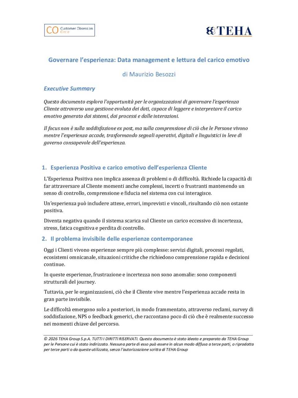 Governare l’esperienza: Data management e lettura del carico emotivo