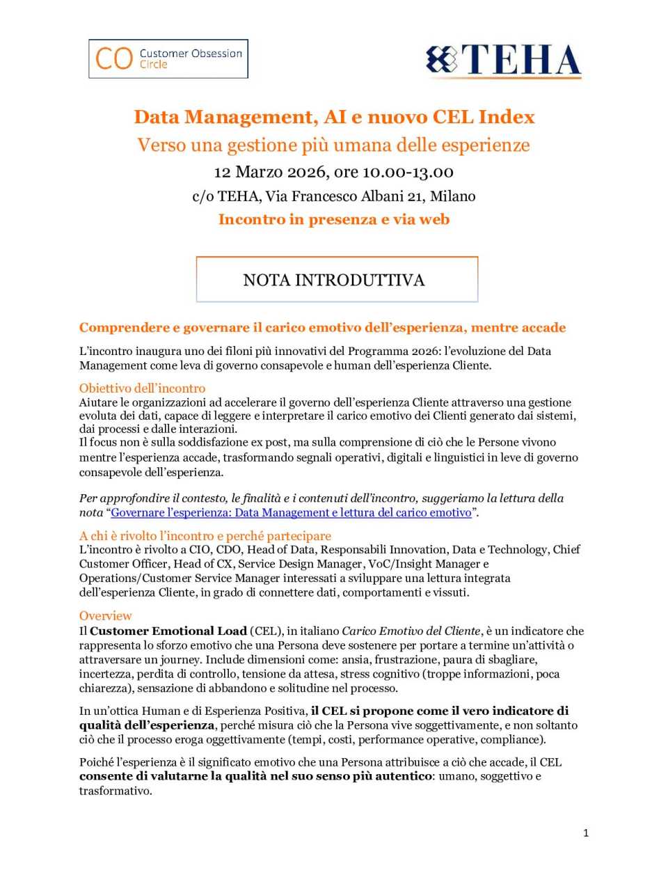 Nota introduttiva: Data Management, AI e nuovo CEL index