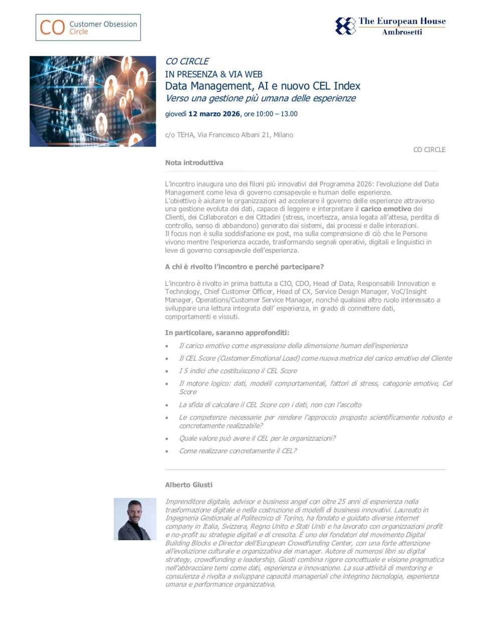 Nota introduttiva: Data Management, AI e nuovo CEL index