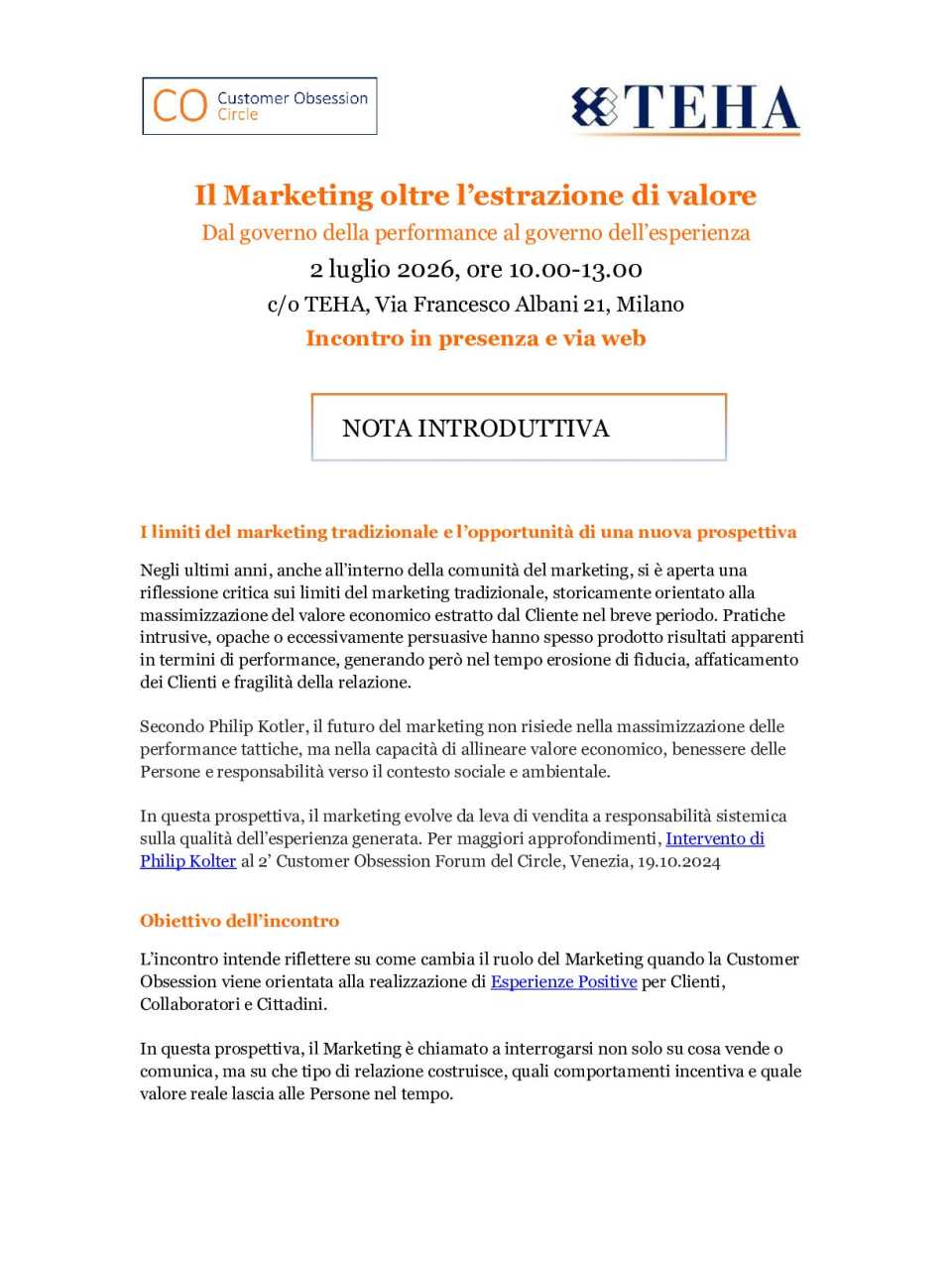 Nota introduttiva: Il Marketing oltre l'estrazione di valore