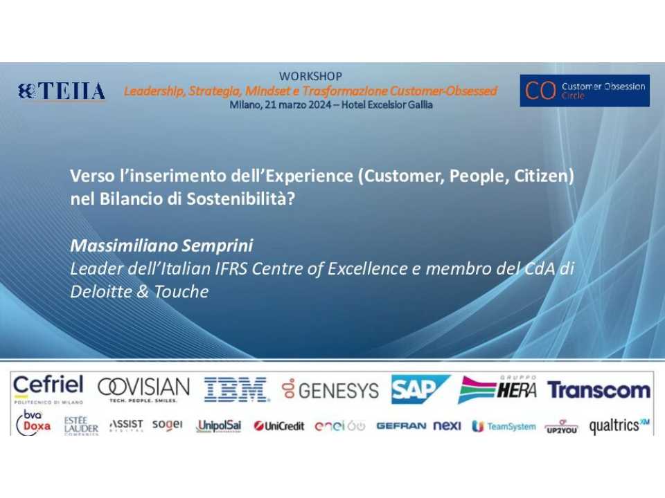 Verso l’inserimento dell’Experience (Customer, People, Citizen) nel Bilancio di Sostenibilità? 